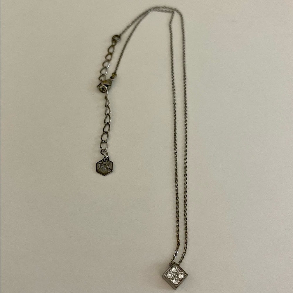 Touchstone Crystal Swarovski Silver Diamond-shaped pendant necklace